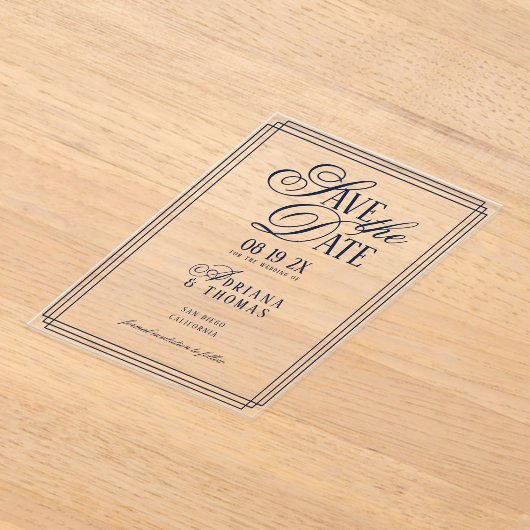 Luxury Blue Wedding Save The Date アクリル招待状 (レイダウン)