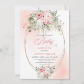 Luxury Blush Floral Gold Baby Shower Invitation 招待状 (正面)