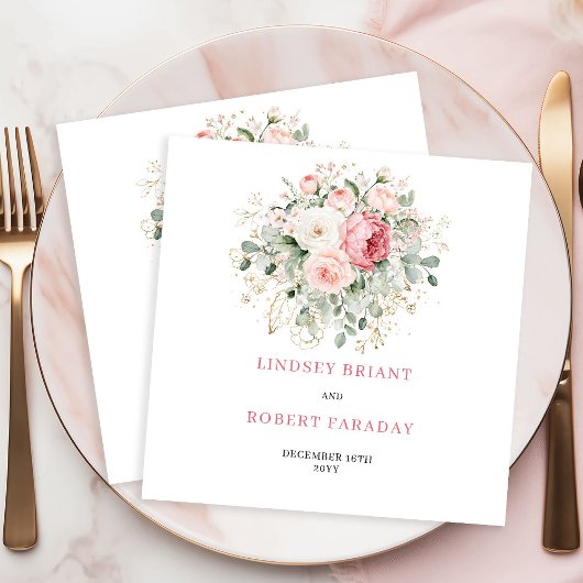 Luxury Blush Floral Gold Boho Wedding Napkins スタンダードカクテルナプキン