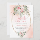 Luxury Blush Floral Gold Sweet 16 Birthday Invite 招待状 (正面)