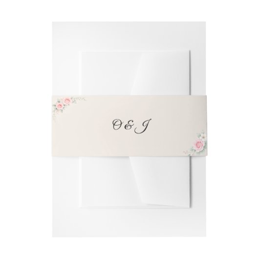 Luxury Blush Floral Wedding Invitation Belly Band 招待状ベリーバンド (正面例)