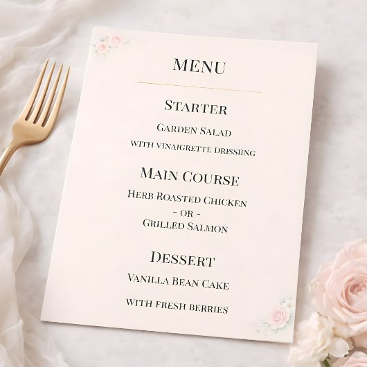 Luxury Blush Floral Wedding Menu メニュー