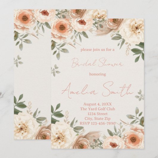 Luxury Blush Garden Bridal Shower Invitation 招待状 (正面/裏面)