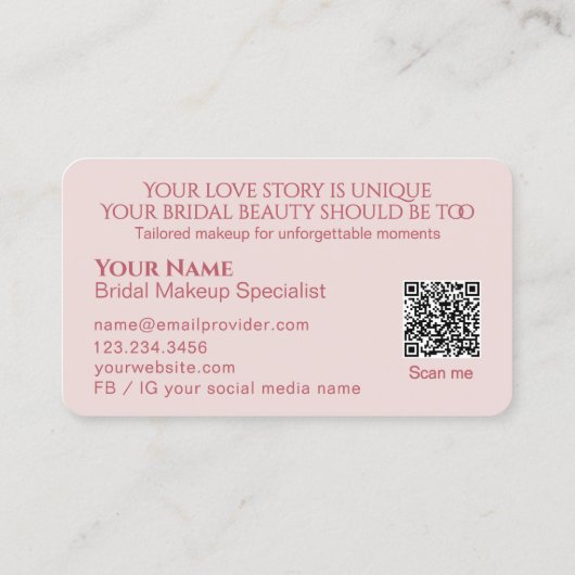 Luxury Blush Pink Floral Bridal Makeup Artist 名刺 (裏面)