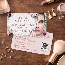 Luxury Blush Pink Floral Bridal Makeup Artist 名刺