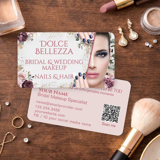 Luxury Blush Pink Floral Bridal Makeup Artist 名刺