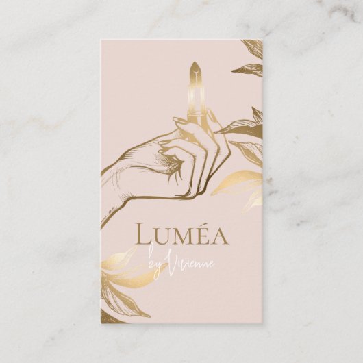 Luxury Blush Pink Gold Beauty Makeup Artist Studio 名刺 (正面)