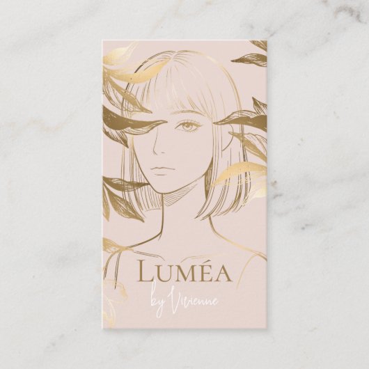 Luxury Blush Pink Gold Beauty Salon Hair Studio 名刺 (正面)