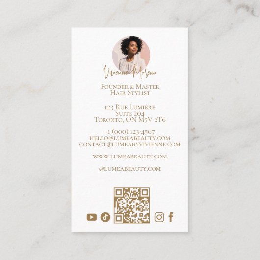 Luxury Blush Pink Gold Beauty Salon Hair Studio 名刺 (裏面)