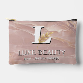 Luxury Blush Pink Marble Beauty Salon Logo アクセサリーポーチ