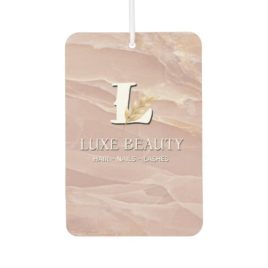 Luxury Blush Pink Marble Beauty Salon Logo カーエアーフレッシュナー (正面)