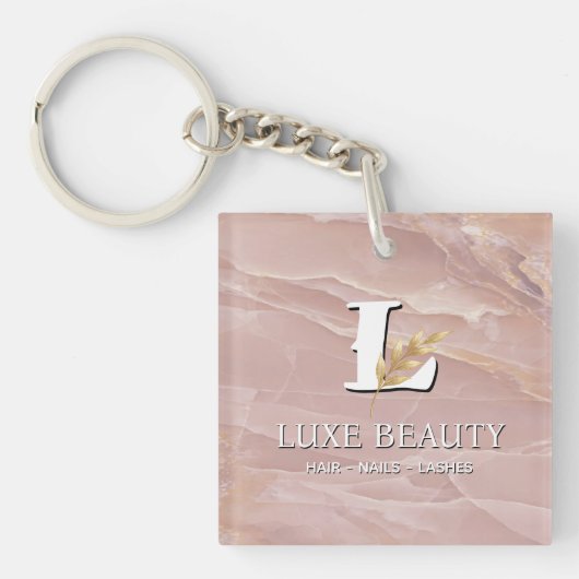 Luxury Blush Pink Marble Beauty Salon Logo キーホルダー (正面)