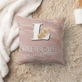 Luxury Blush Pink Marble Beauty Salon Logo クッション (ブランケット)