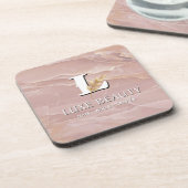 Luxury Blush Pink Marble Beauty Salon Logo コースター (左側)