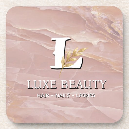 Luxury Blush Pink Marble Beauty Salon Logo コースター (正面)