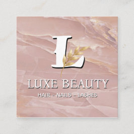 Luxury Blush Pink Marble Beauty Salon Logo スクエア名刺