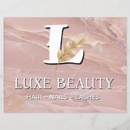 Luxury Blush Pink Marble Beauty Salon Logo チラシ