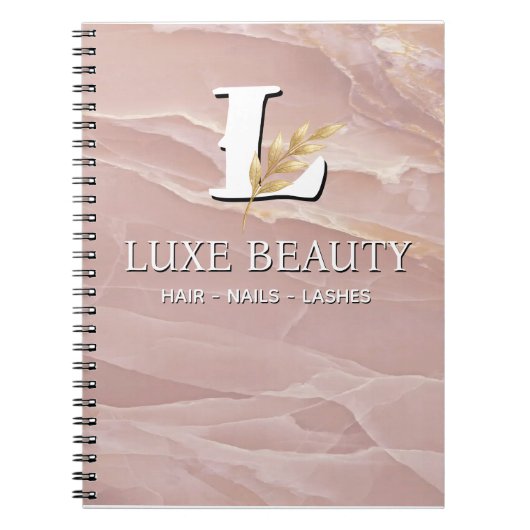Luxury Blush Pink Marble Beauty Salon Logo ノートブック (正面)