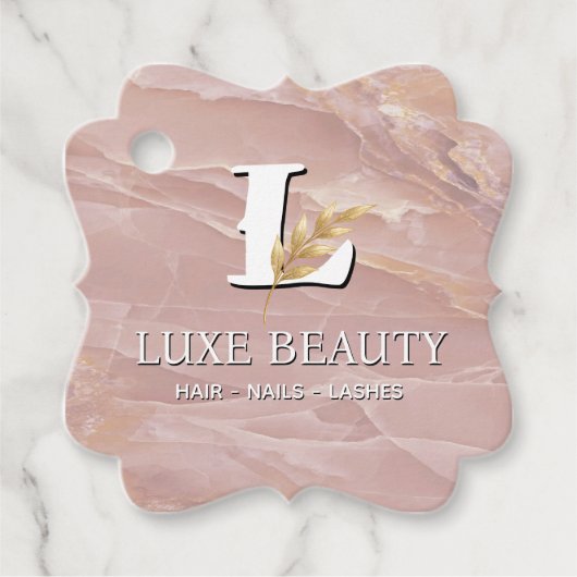 Luxury Blush Pink Marble Beauty Salon Logo フェイバータグ (正面)