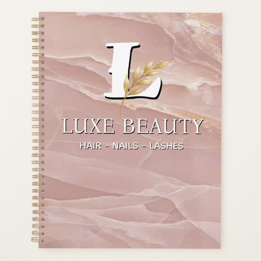 Luxury Blush Pink Marble Beauty Salon Logo プランナー手帳 (正面)