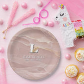Luxury Blush Pink Marble Beauty Salon Logo ペーパープレート (パーティー)
