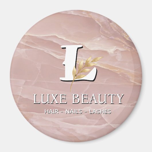 Luxury Blush Pink Marble Beauty Salon Logo マグネット (正面)