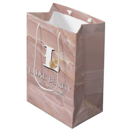 Luxury Blush Pink Marble Beauty Salon Logo ミディアムペーパーバッグ