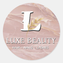 Luxury Blush Pink Marble Beauty Salon Logo ラウンドシール