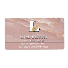 Luxury Blush Pink Marble Beauty Salon Logo ラベル