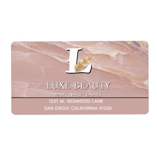 Luxury Blush Pink Marble Beauty Salon Logo ラベル (正面)