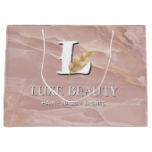 Luxury Blush Pink Marble Beauty Salon Logo ラージペーパーバッグ (正面)