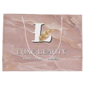 Luxury Blush Pink Marble Beauty Salon Logo ラージペーパーバッグ (裏面)