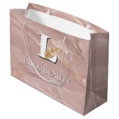 Luxury Blush Pink Marble Beauty Salon Logo ラージペーパーバッグ (裏面アングル)
