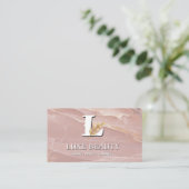 Luxury Blush Pink Marble Beauty Salon Logo 名刺 (スタンド正面)