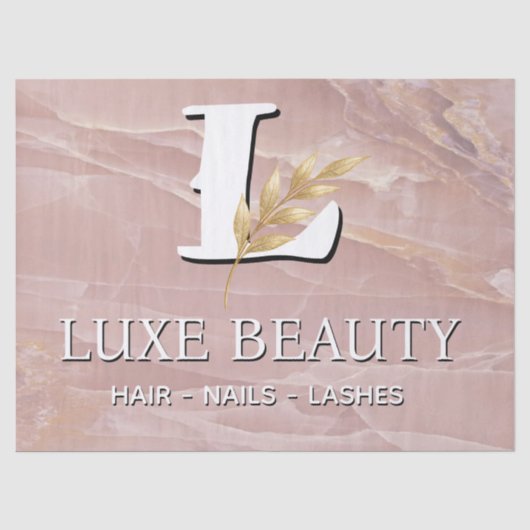 Luxury Blush Pink Marble Beauty Salon Logo 薄葉紙 (正面)