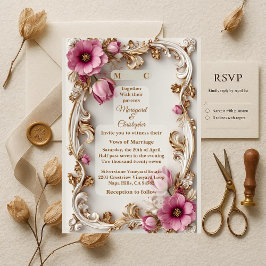 Luxury Blush Pink Tulip Gold Baroque Grand Wedding 招待状