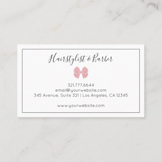Luxury Blush Rose Bow Thin Border Custom Chic  名刺 (裏面)