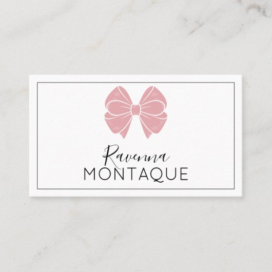 Luxury Blush Rose Bow Thin Border Custom Chic  名刺 (正面)
