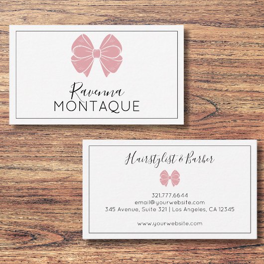 Luxury Blush Rose Bow Thin Border Custom Chic  名刺