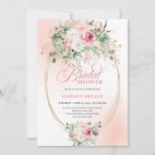Luxury Blush Roses Bridal Shower Gold Invitation 招待状 (正面)