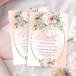 Luxury Blush Roses Bridal Shower Gold Invitation 招待状