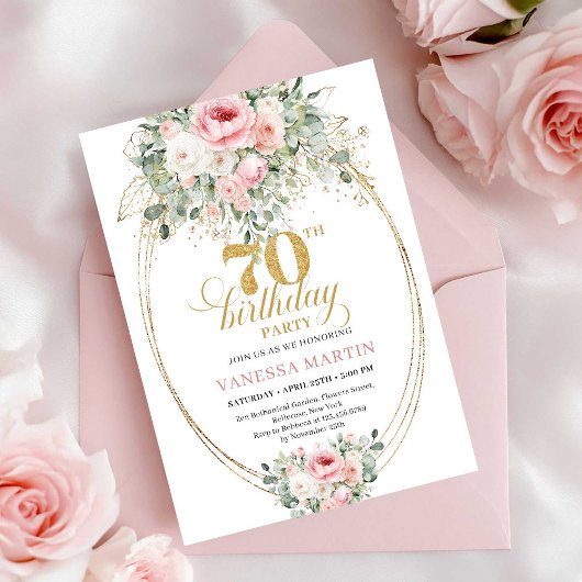 Luxury Blush Roses Digital 70th Birthday Invite 招待状