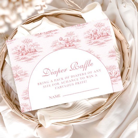 Luxury Blush Toile Baby Shower Diapper Raffle エンクロージャーカード