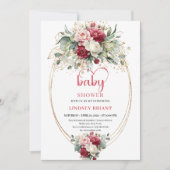 Luxury Bohemian Burgundy Blush Gold Baby Shower 招待状 (正面)