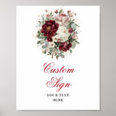 Luxury Bohemian Burgundy Flowers Gold Custom Sign ポスター (正面)