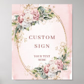 Luxury Bohemian Dusty Pink Eucalyptus Custom Sign ポスター (正面)