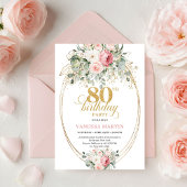 Luxury Boho Blush Floral Greenery Gold 80 Birthday 招待状