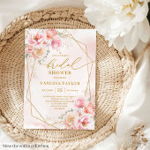 Luxury Boho Blush Gold Floral Bridal Shower Invite 招待状