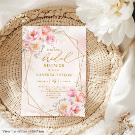 Luxury Boho Blush Gold Floral Bridal Shower Invite 招待状