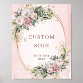 Luxury Boho Blush Pink Greenery Custom Sign ポスター (正面)